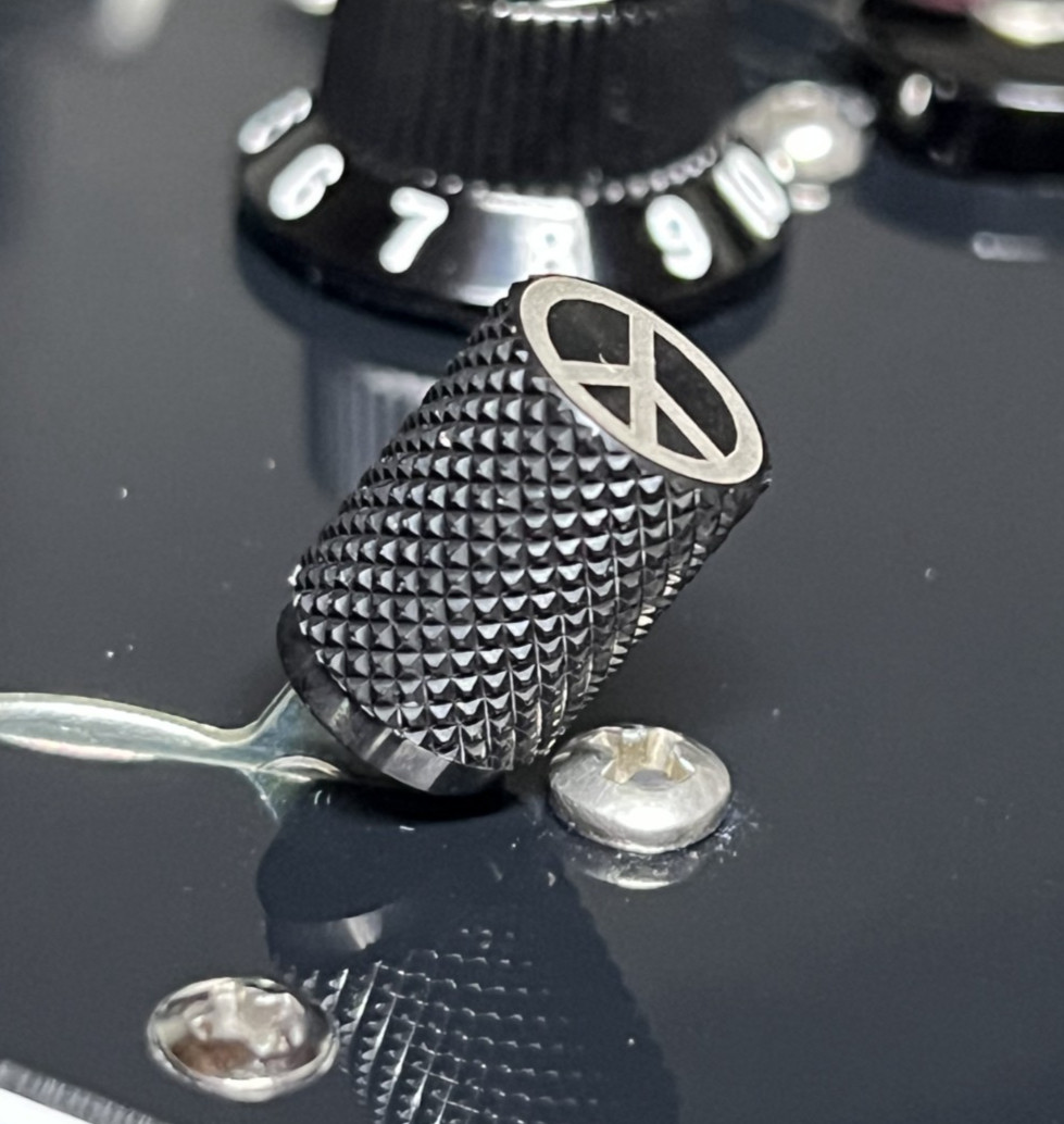 PEACE SIGN Black stainless Steel Strat Or tele switch tip knob Knurled Kinnatone