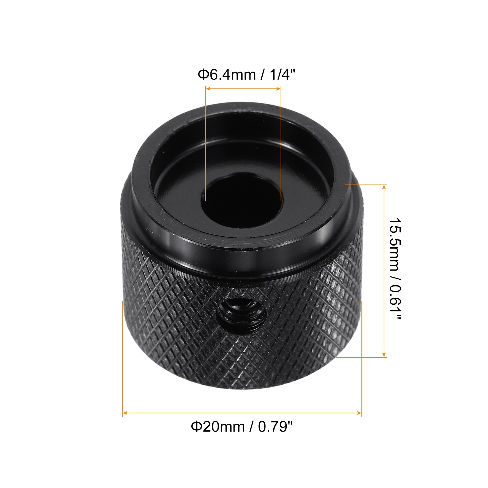 2 Pcs Aluminium Knobs, 6.4mm IDx20mm ODx15.5mm, Arrow Indicator, Black