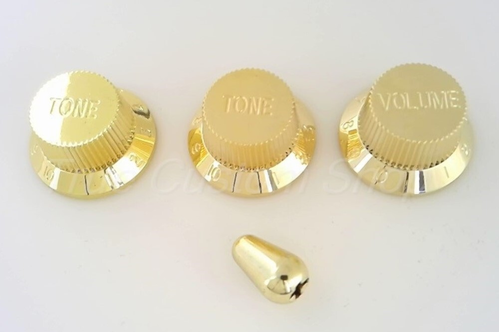 True Custom Shop® Gold Knobs & Switch Tip Set for Fender Strat 1 Volume 2 Tone