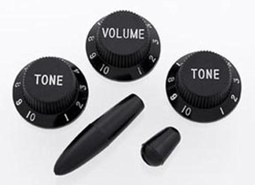 Allparts PK 0178-023 Strat® Style Knob Kit – USA & Metric – Black