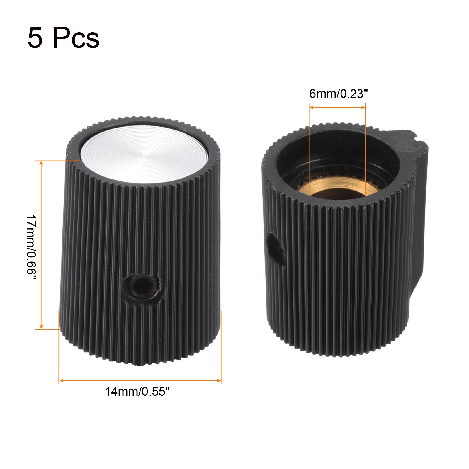 Potentiometer Knobs Aluminium Alloy 14x17mm 6mm with 5pcs Set Screw Black 5PCS