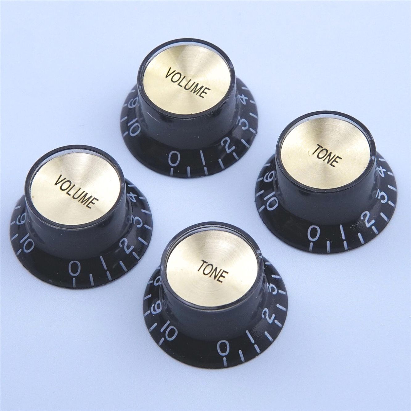 Top Hat Black & Gold Reflector 2 Volume 2 Tone Knobs Metric Fits Les Paul SG