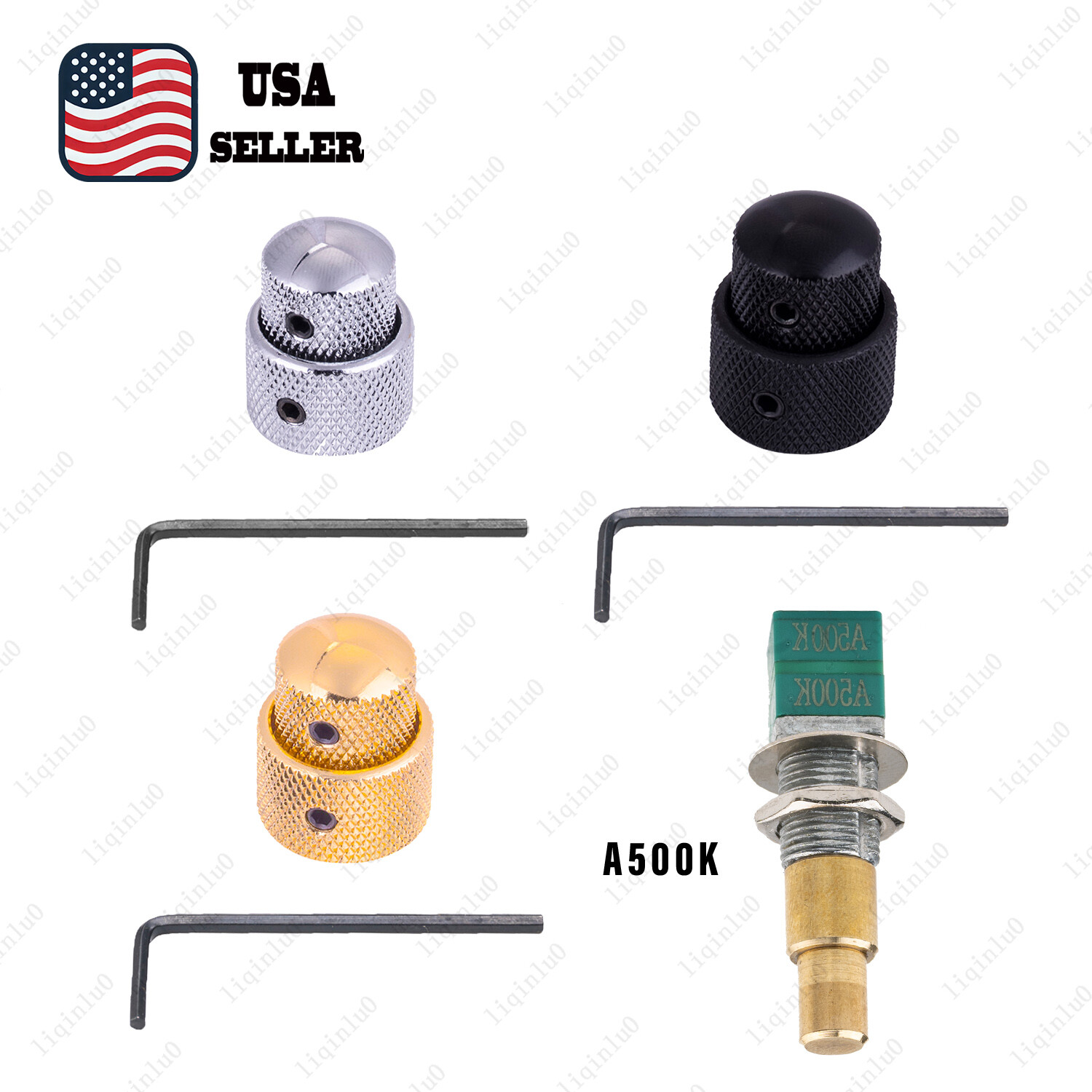 A500k Dual Stacked Concentric Control Mini Pot with Metal Knob & Wrench for Bass