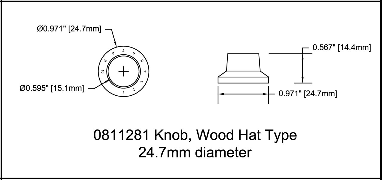 Knob Push on Numbered Hat Style 6mm Zebrawood Set of 4 0811281ZW-4P
