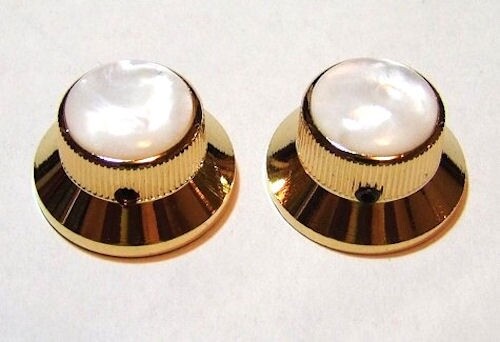 GUITAR KNOBS – PEARL Tophat Top Hat Bell UFO – Solid Metal – Set of 2 – GOLD