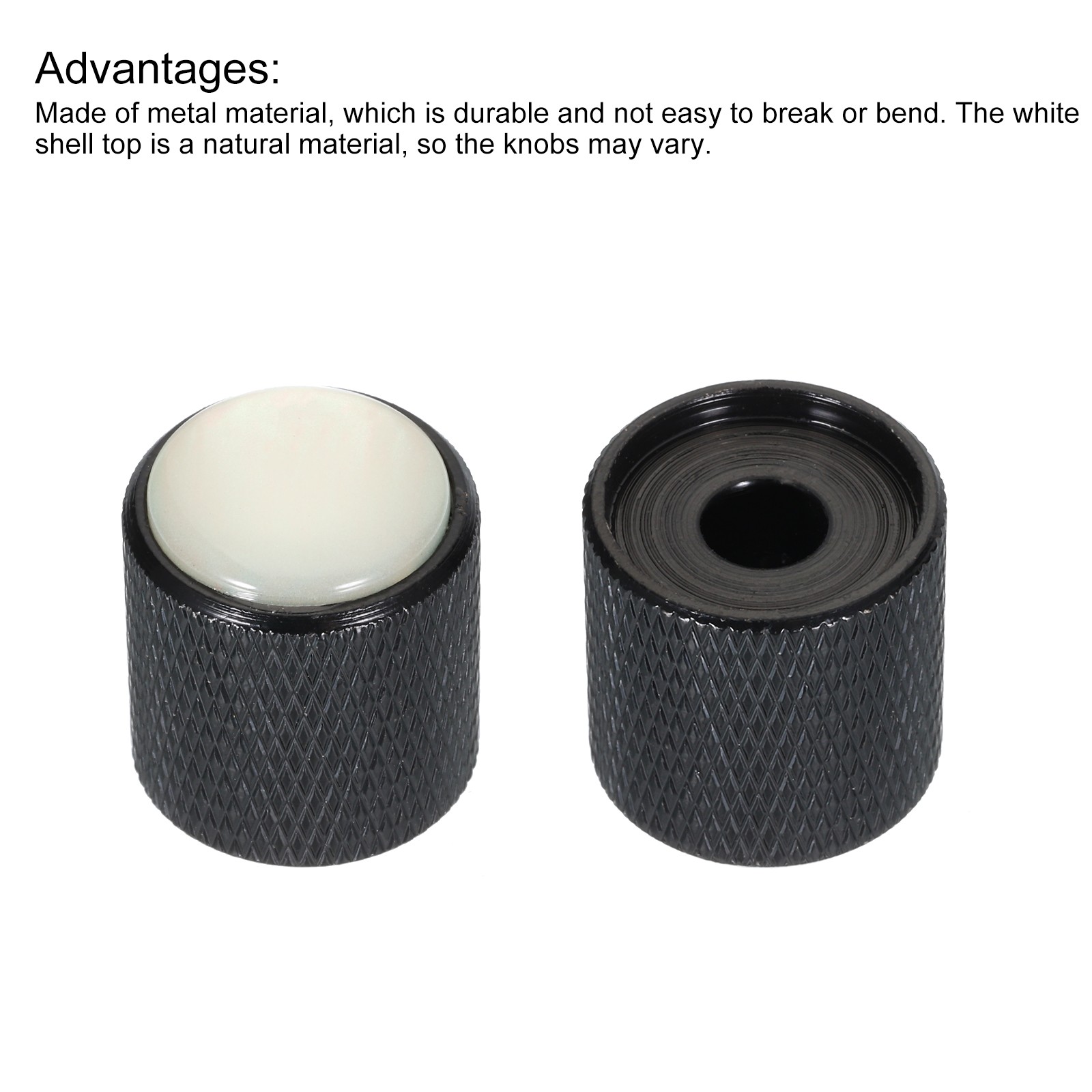 3 x Guitar Bass Dome Knobs White Shell Top 6mm Black Metal Volume Tone Control