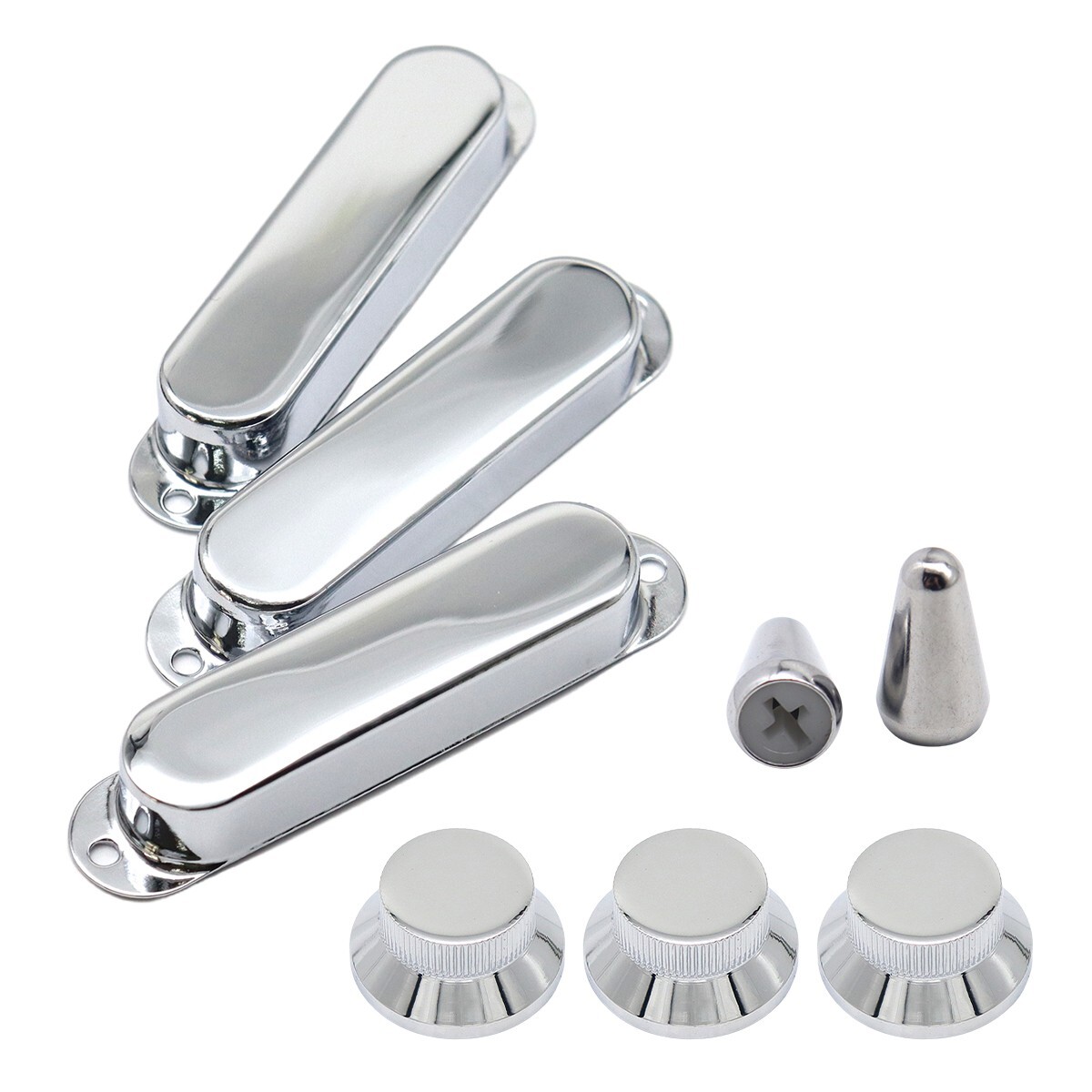 Electric Guitar Closed Pickup Cover,Knobs and Switch Tip Set Silver For FD ST SQ