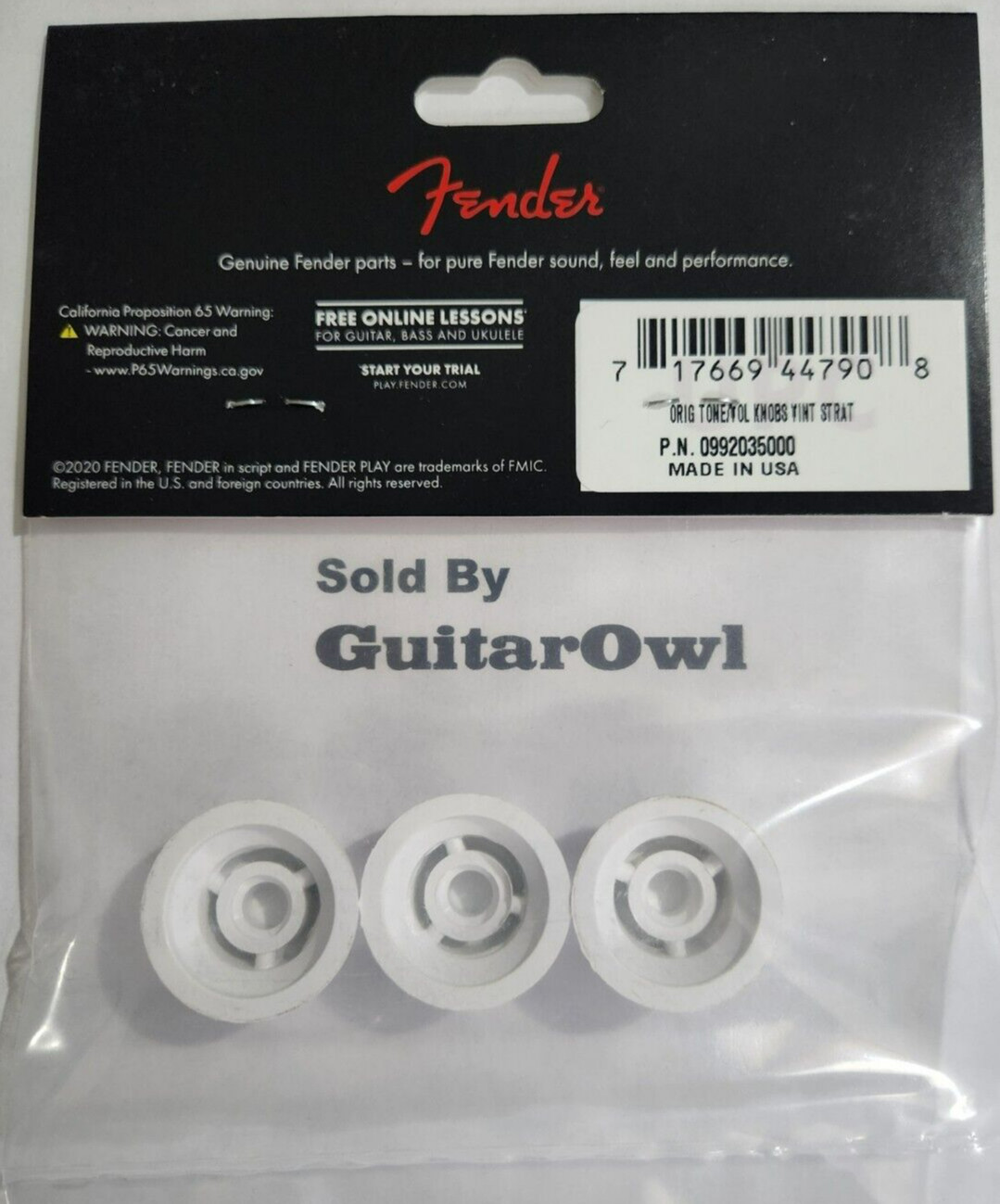 Fender Strat White & Gold Guitar control Knobs 0992035000 FREE SHIPPING