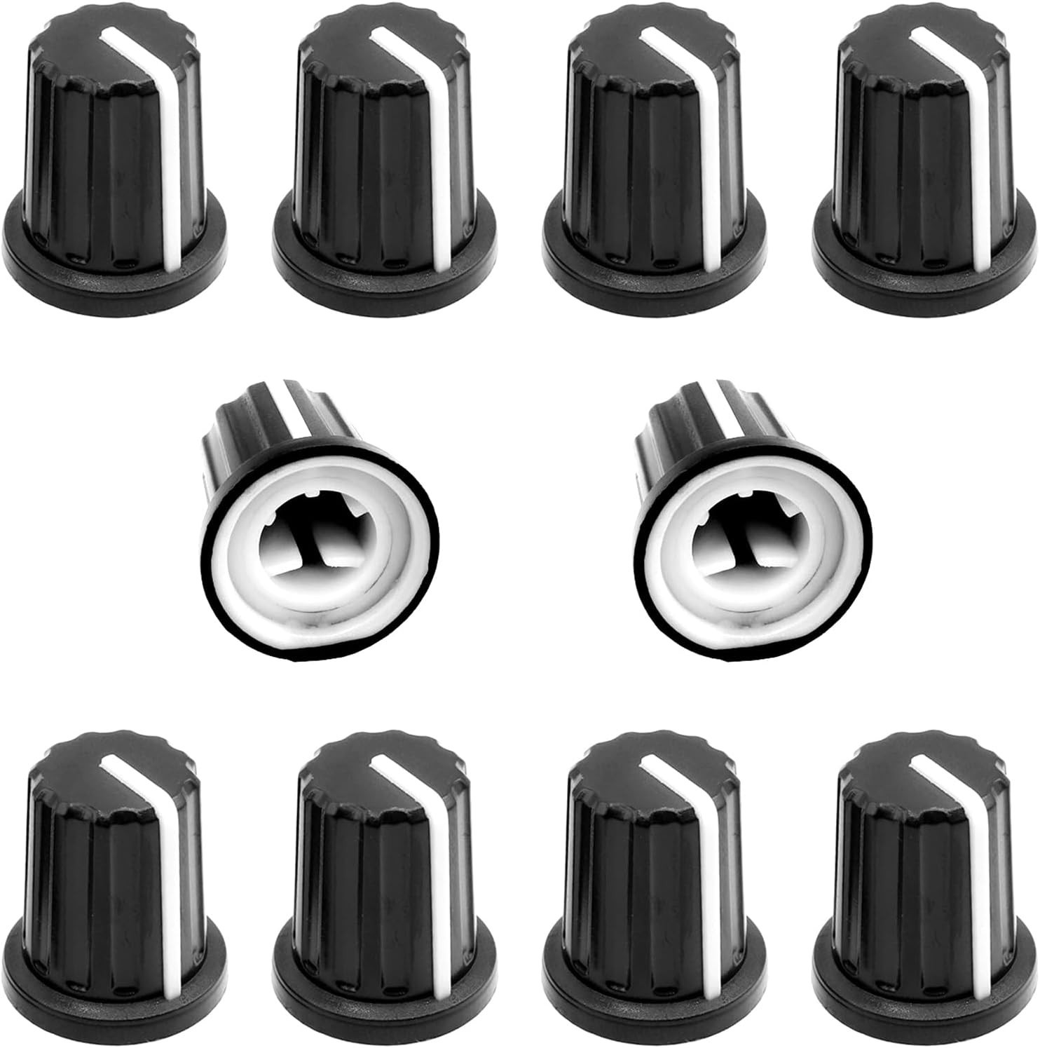 10Pcs 6mm D Type Potentiometer Control Knobs, Audio Mixer Rotary Knob – Black