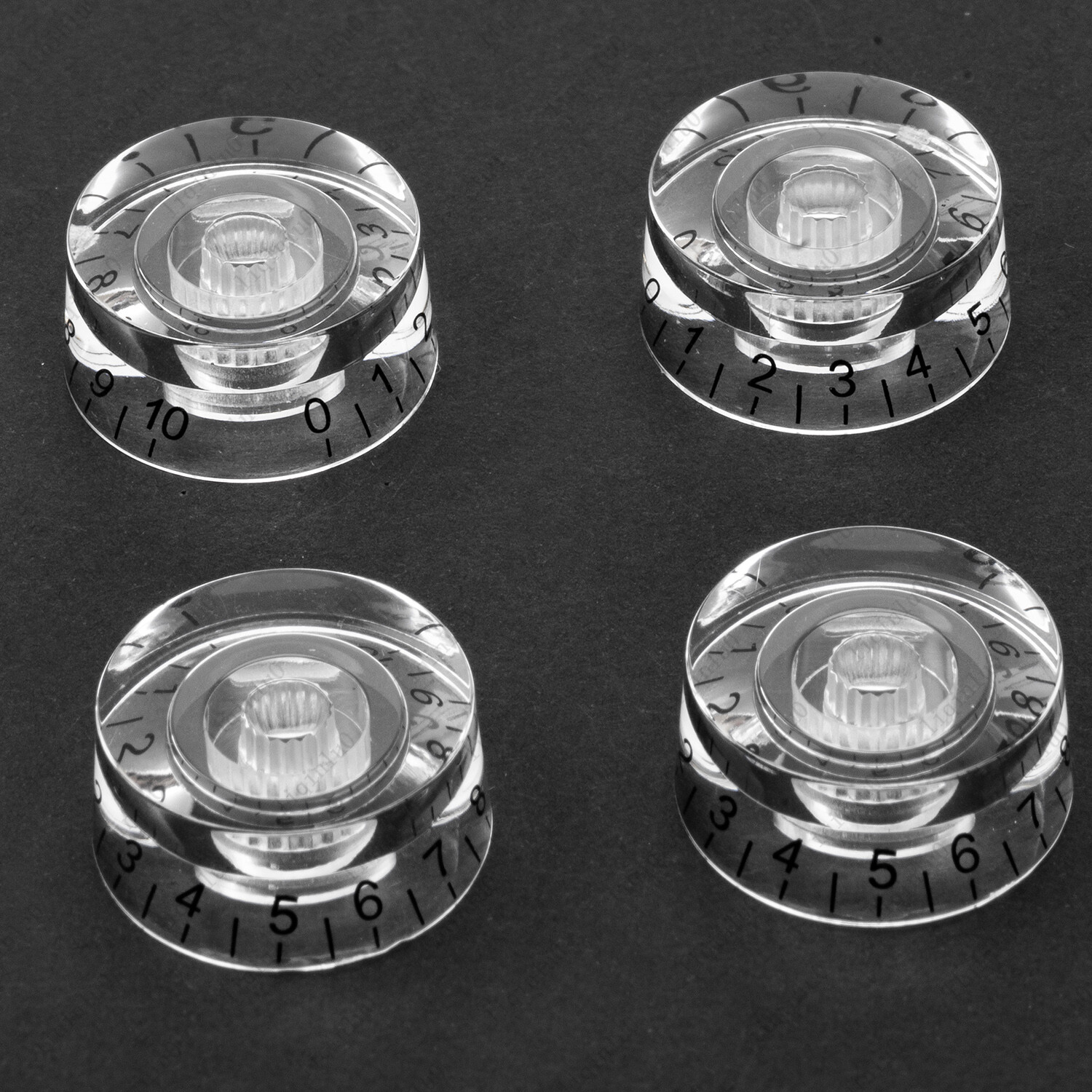 4 Pcs Clear w/Black Letter LP Guitar Control Knobs Speed Knobs For Les Paul SG