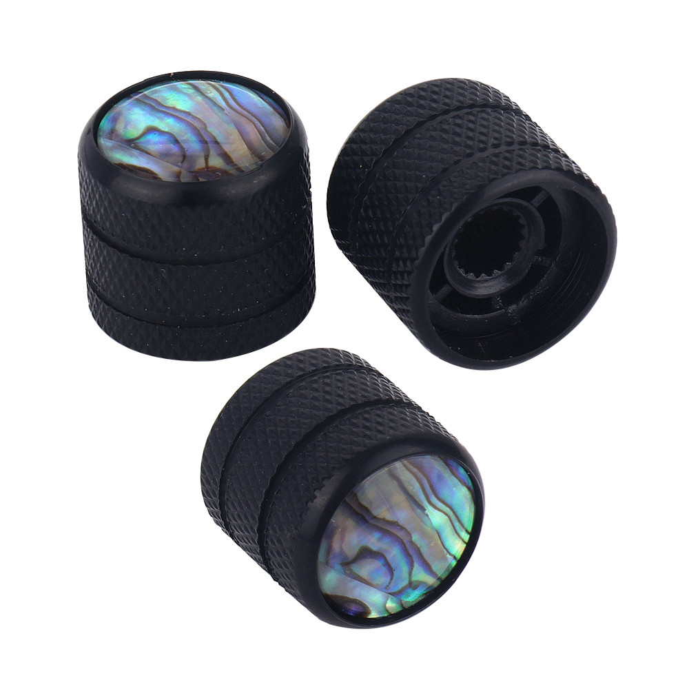 Metal Guitar/Bass Dome Push-in Control Volume Tone Knobs Abalone Top (Black)