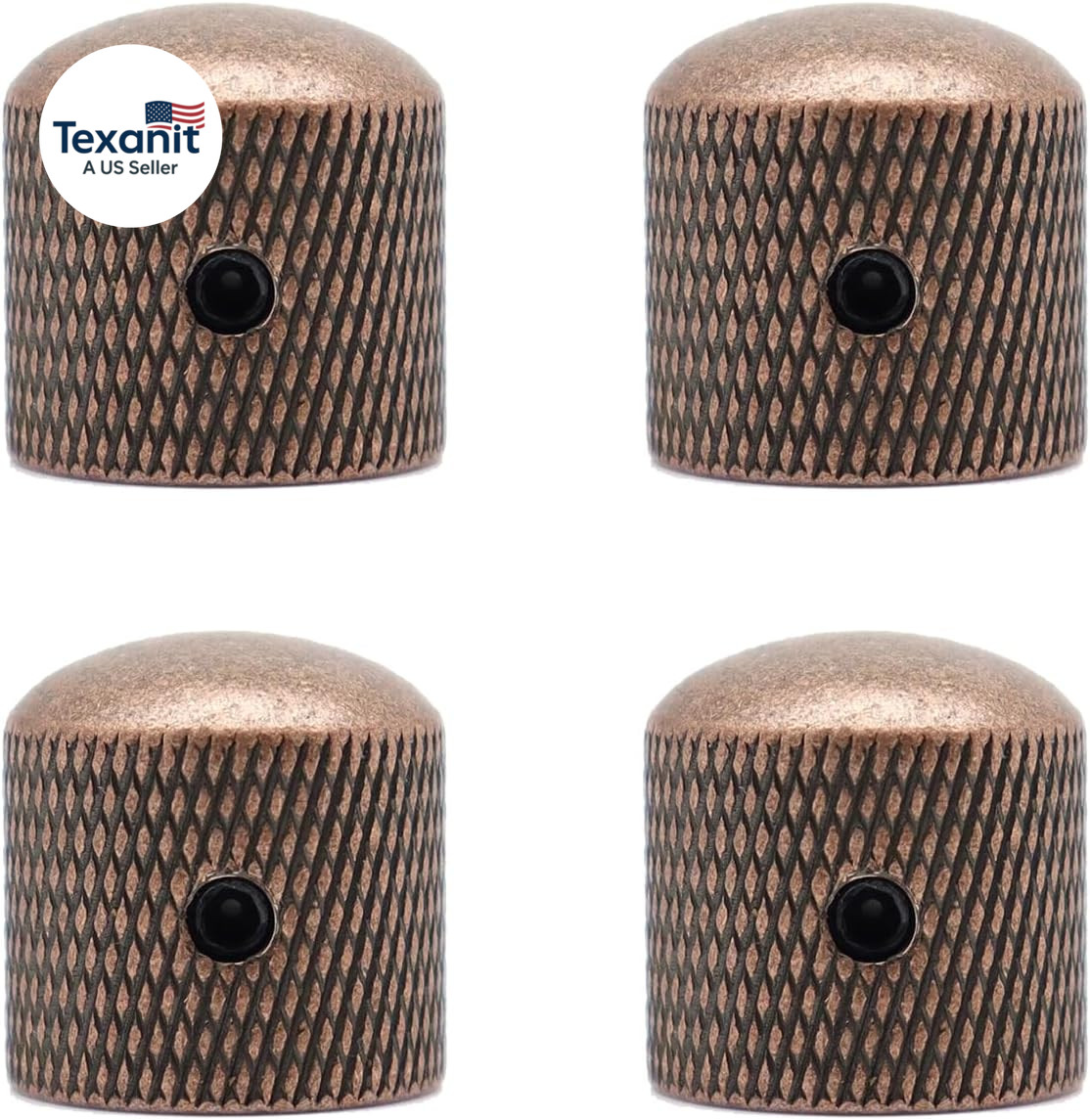 4Pcs Metal Guitar Knobs Red Copper Volume Tone Spped Control Dome Knobs with All