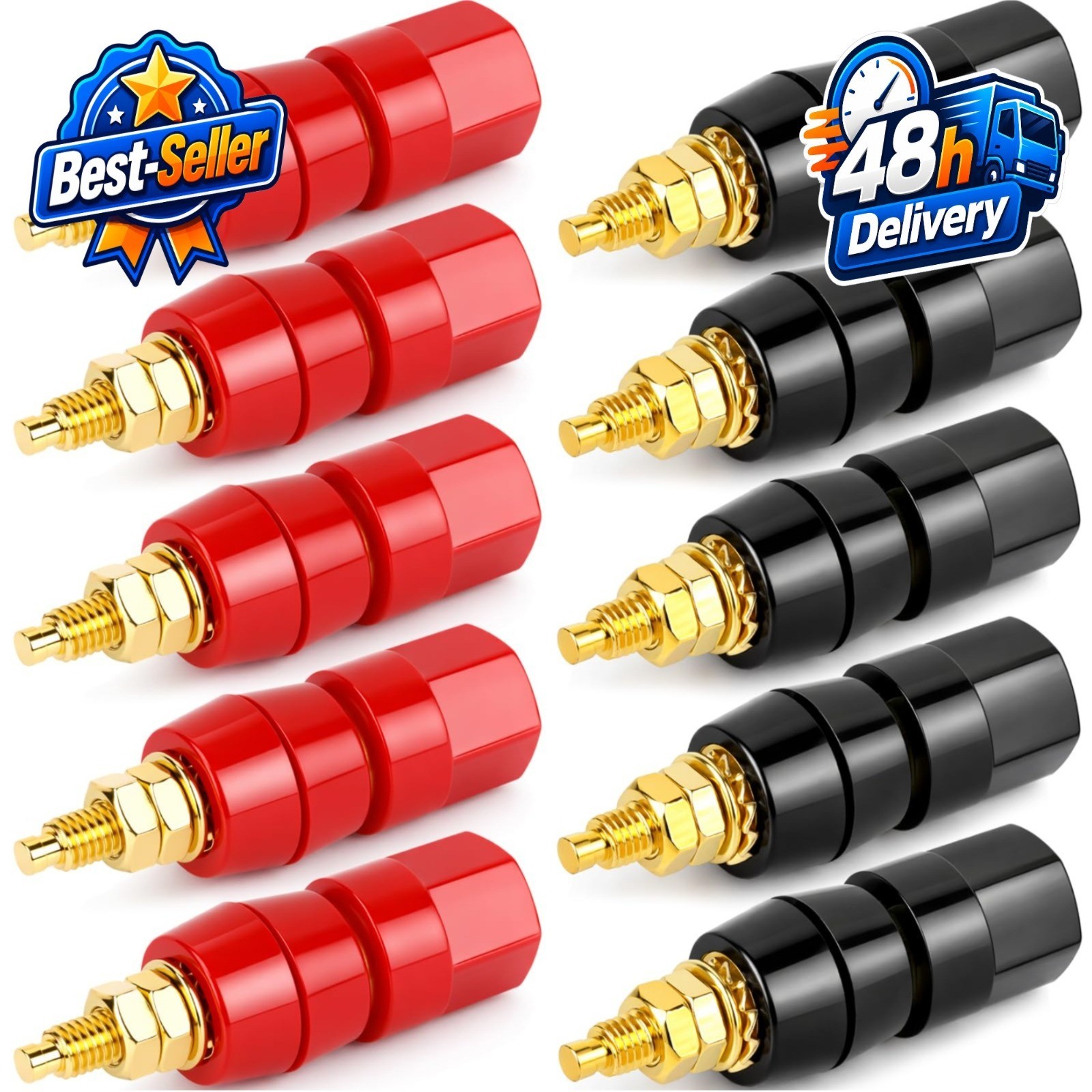 10Pcs M5 Speaker Binding Post Connectors, Copper Insulated Terminals
