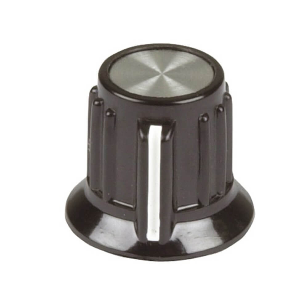 Knob with Plastic Aluminium Insert 20mm Black Quality Cylindrical Fluted Base