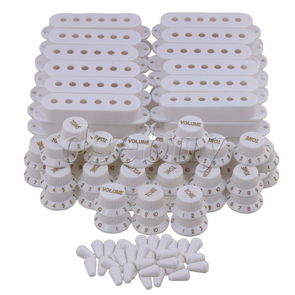 50 x White Guitar Switch Tip Single Coil Pickup Cover volume Tone Knobs