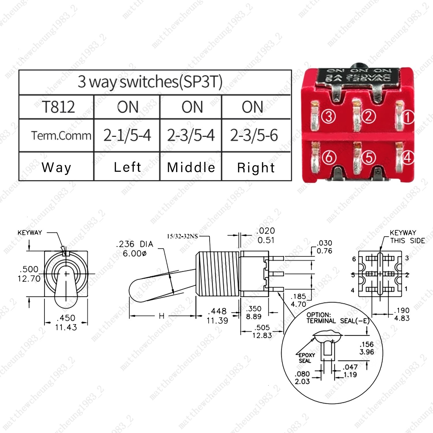 1/3/5 x Guitar/AMP Fat Bat Toggle Switch DPDT 6 Pin 3-Position ON ON ON Sealed