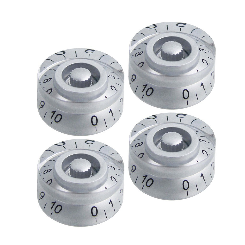 FLEOR 4PCS Barrel Style silver Volume Tone Control Speed Knobs Guitar Button