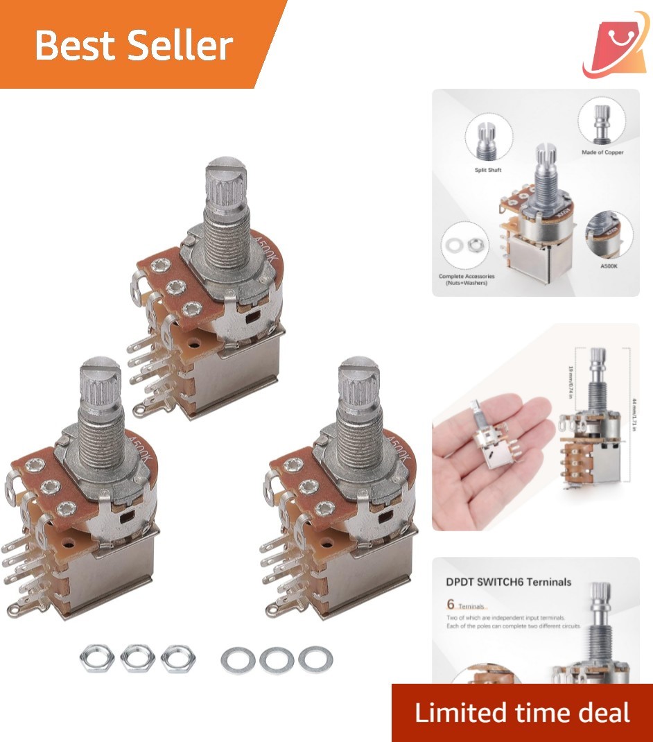 Guitar Potentiometers Copper Chrome 18mm Pack of 3 for Volume Tone Switches