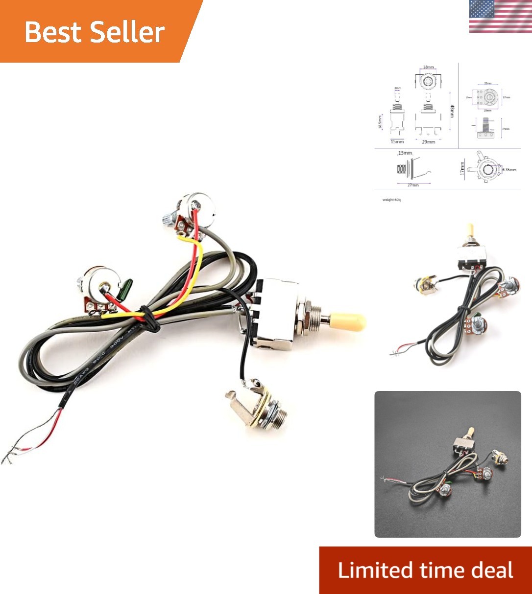 Durable Prewired Guitar Harness with Low Noise 500K Pots for Hassle-Free Setup