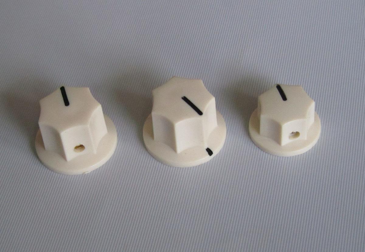 3x Brass Insert USA Size 1/4″ Jazz J Bass Knobs,Large & Small Knob Aged White