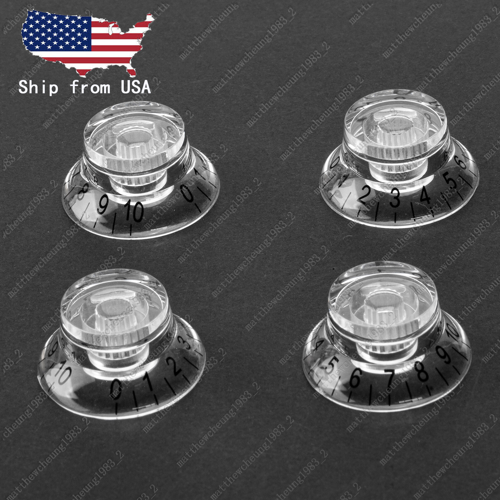 4x Electric Guitar Control Knobs Clear Speed Top Hat Bell Knobs Fits SG Les Paul