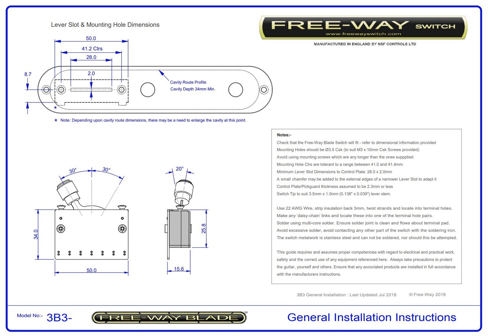 Free-way 3B3-01 3 Way 6 Position Blade Switch, Nickel Finish with black tip