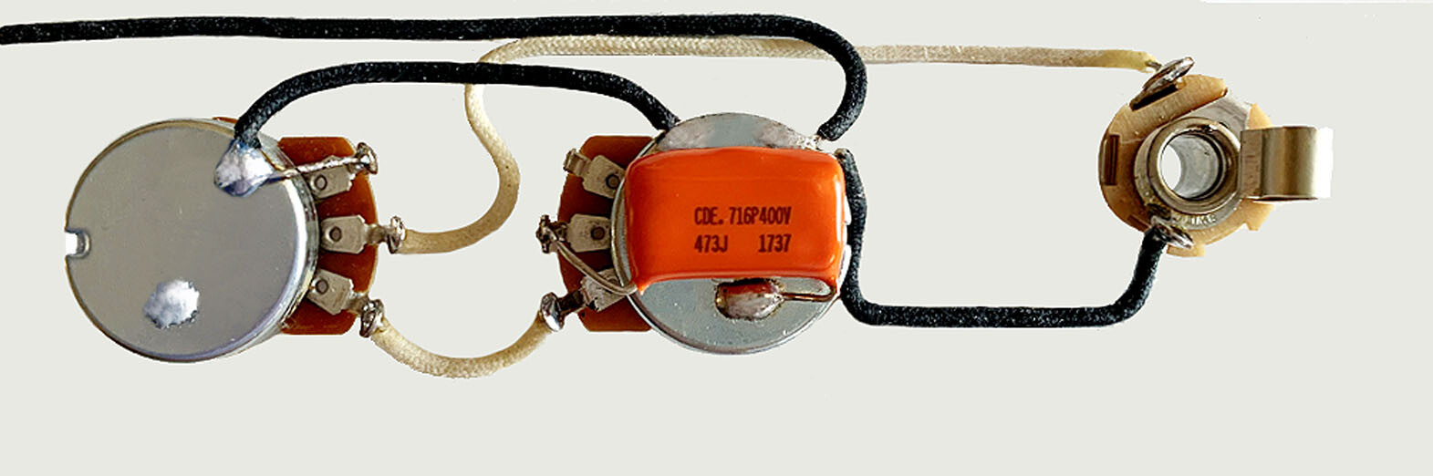 Wiring Harness for P Bass 250k CTS Pots, Orange Drop, Switchcraft