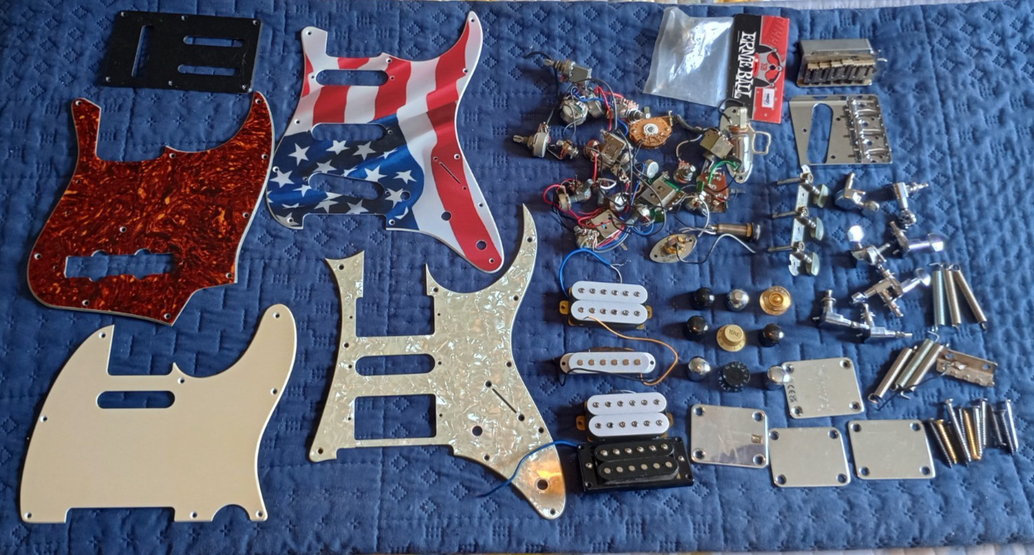 Electric Guitar Parts LOT Pickguards, Tuners, Pickups, Bridges, Pots, Screws etc