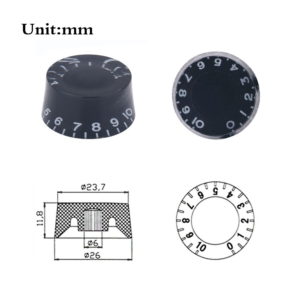 4pcs Acrylic Guitar Knobs Volume Tone Speed Control Knobs Black with White words