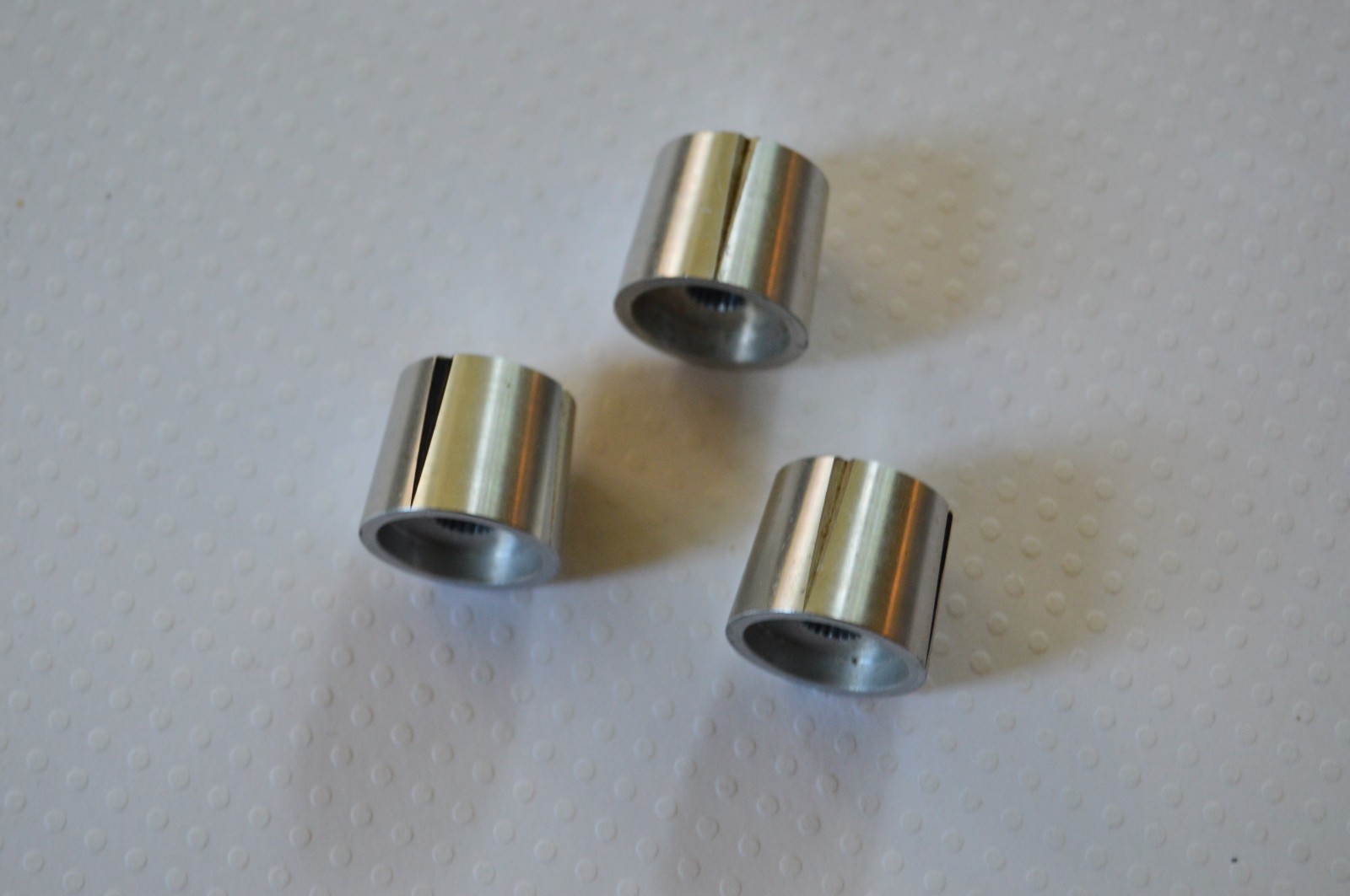 Vintage c. 1960s Japanese aluminum barrel guitar knobs, V-V-T set