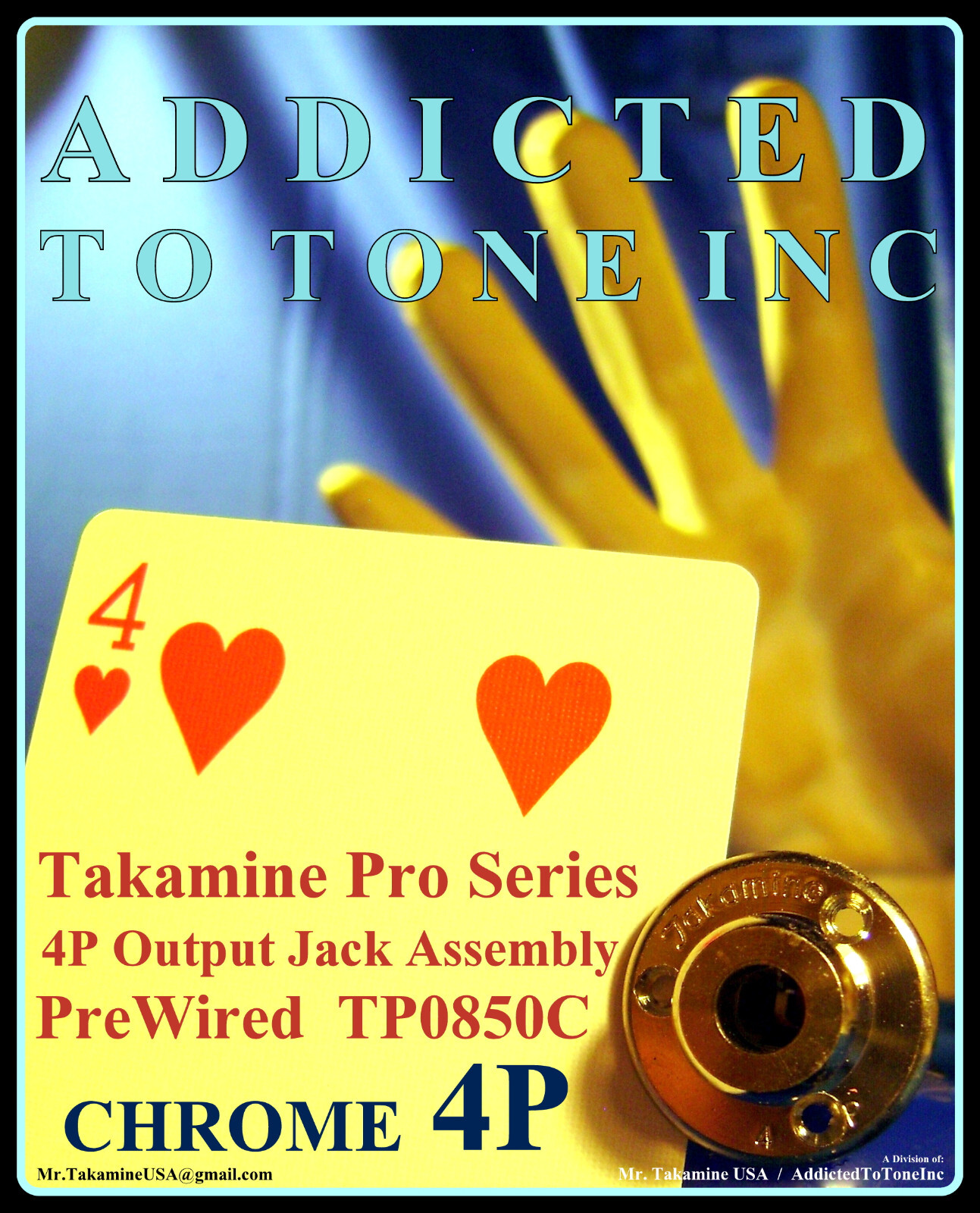 Takamine 4 Pin Phantom Power Output PreWired Jack CTP-1 CTP-2 CTP-3 Chrome RARE