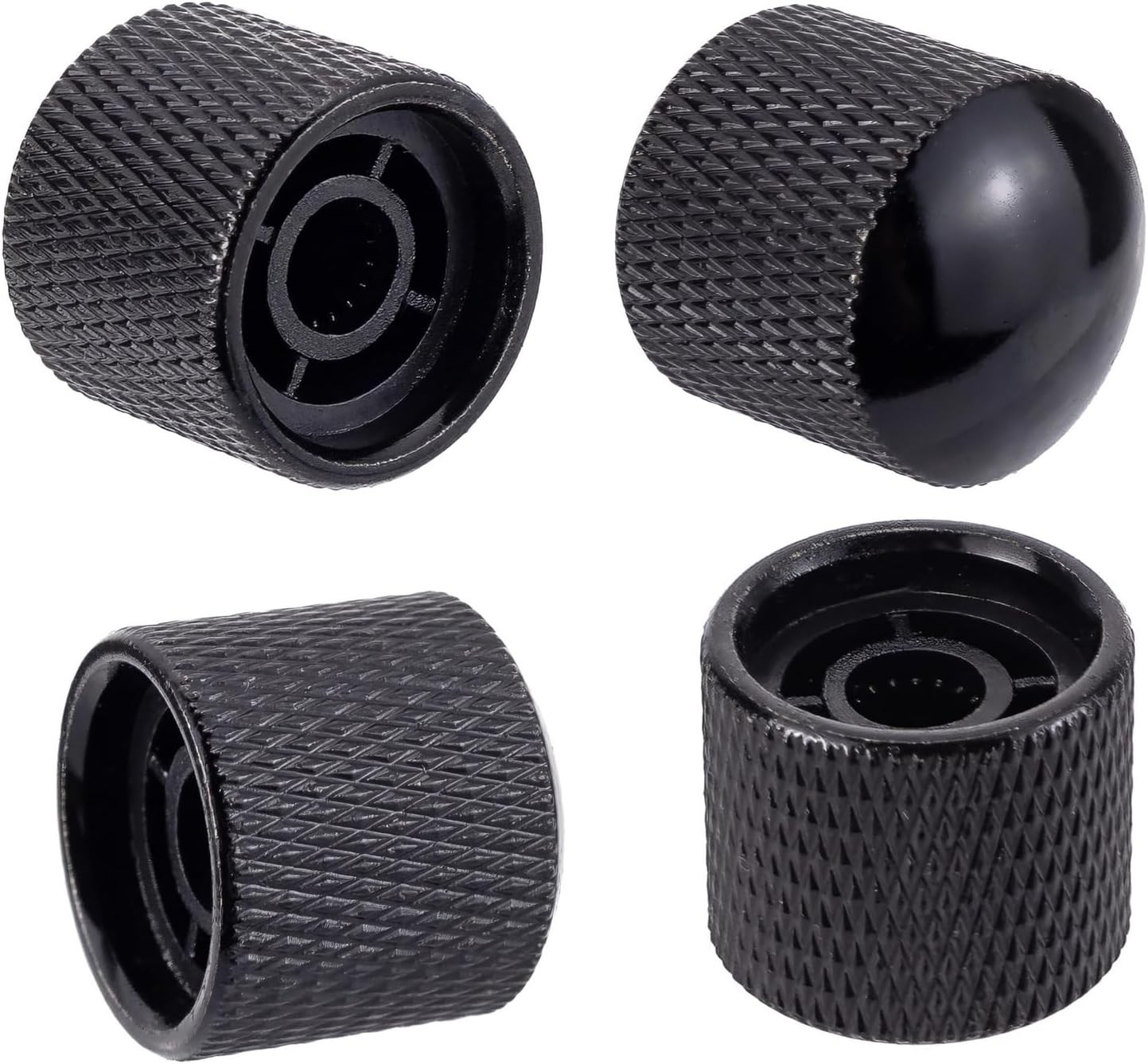 4 Black Metal Guitar Control Knobs – Ergonomic Dome Design for Easy Use