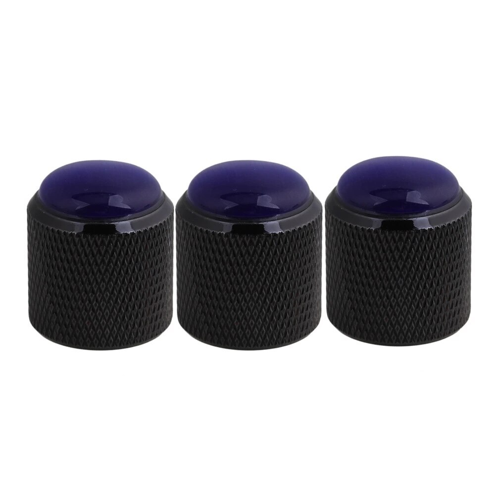 3 x Green Glass Head Practical Electric Guitar Black Dome Knobs Alloy
