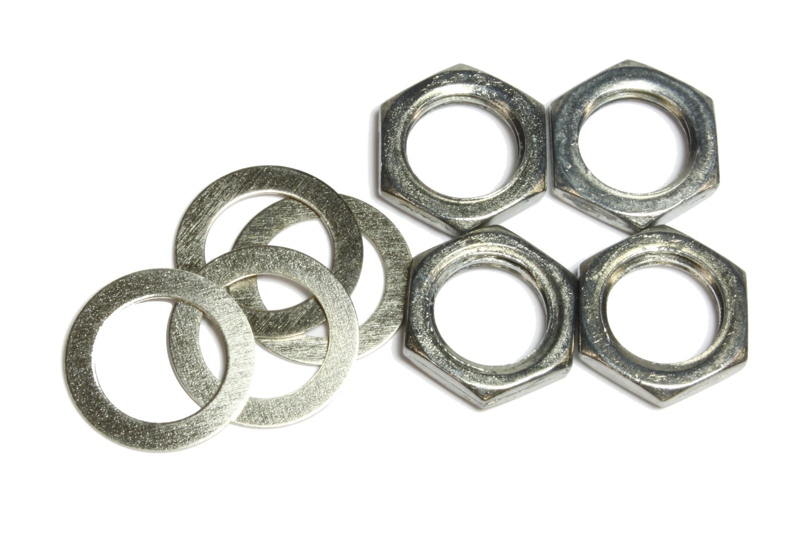 Metric M8 nuts and washers for larger metric guitar pots only – Nickel