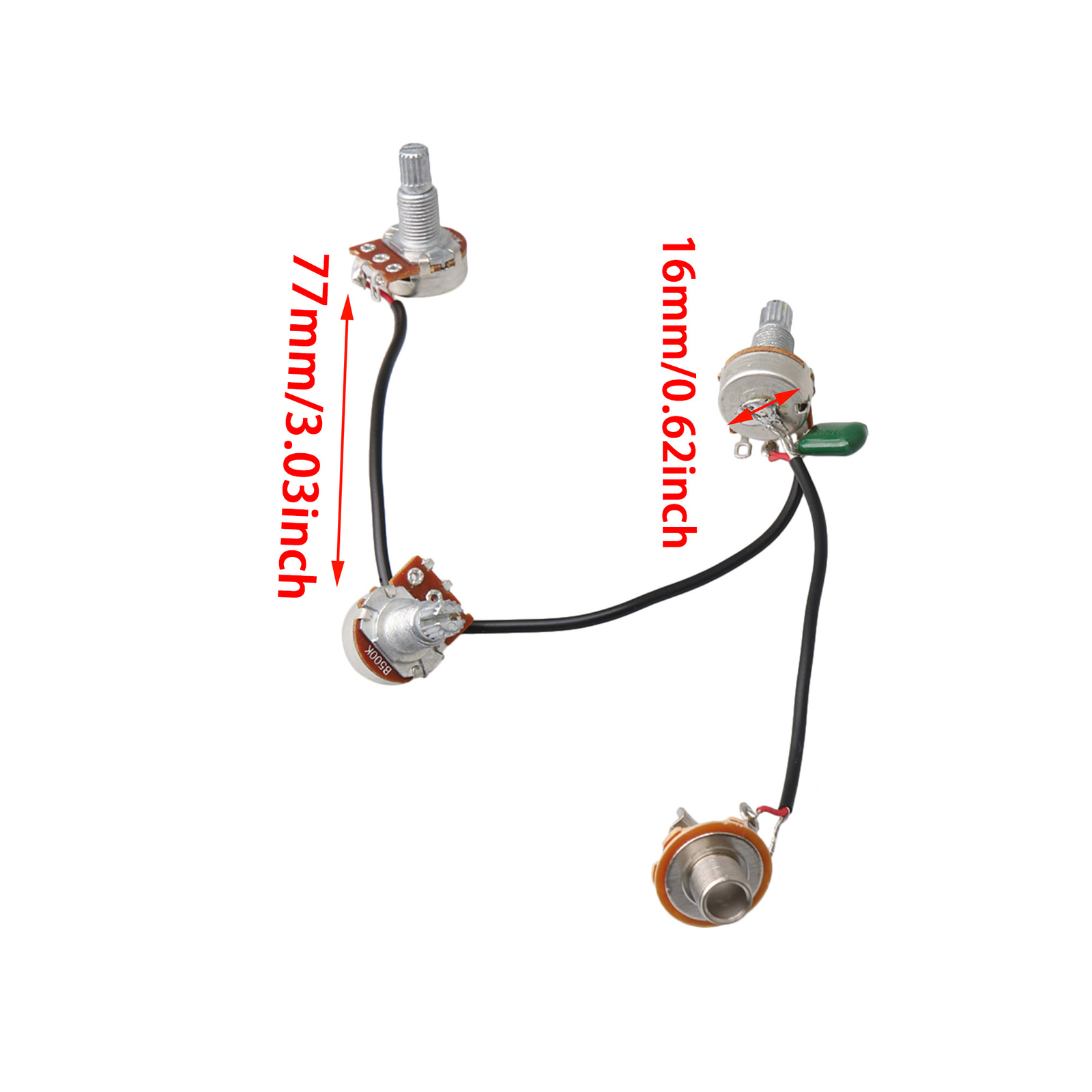 Multicolor 500K Bass Wiring Harness-Prewired Metal & PVC 2 Volume 1 Tone