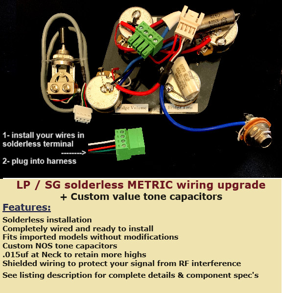 Epiphone Les Paul/SG Solderless Wiring Upgrade +Custom Caps/Retain Neck Highs