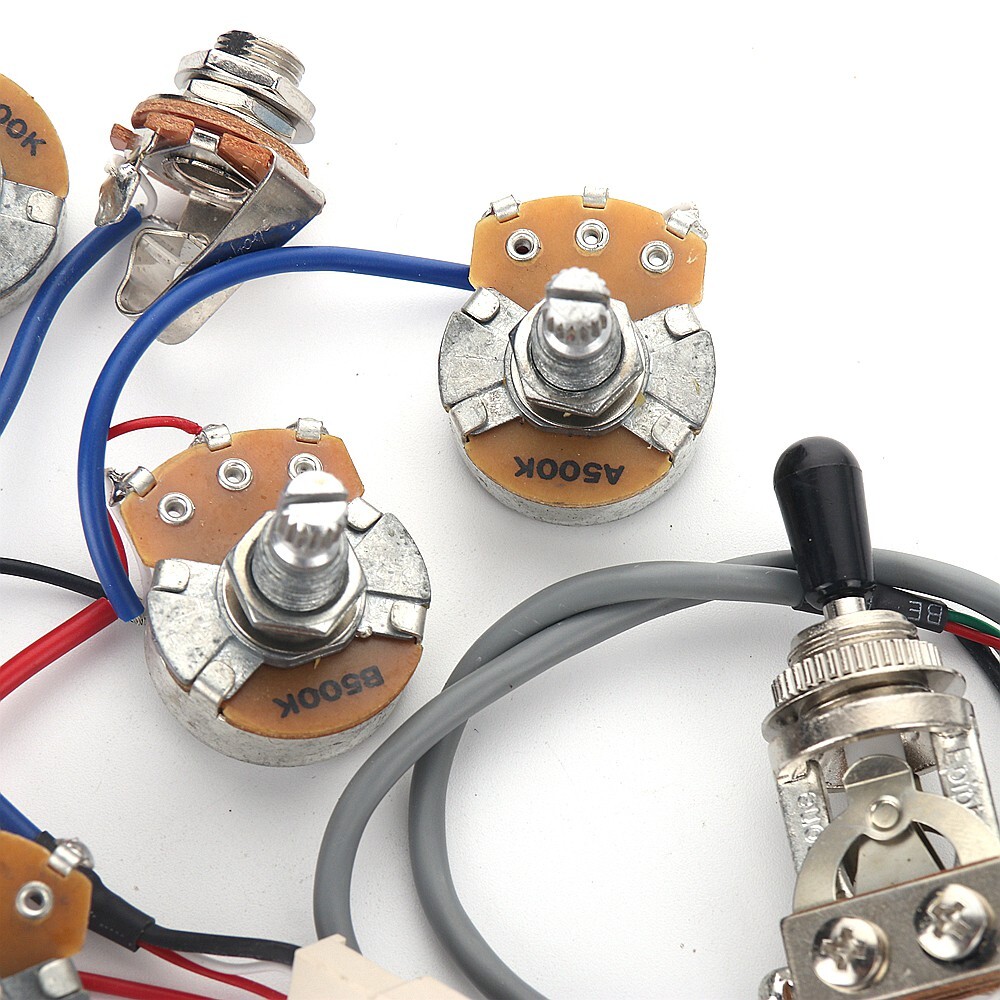 Guitar Prewired Wiring Harness Solderless 2V2T 500K Pots 3 Way Toggle Switch