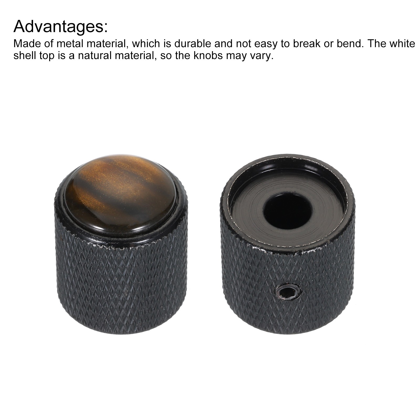 Black Aluminum Guitar Knobs 3Pcs 6mm Dome Knobs Amber Top for Electric Guitar