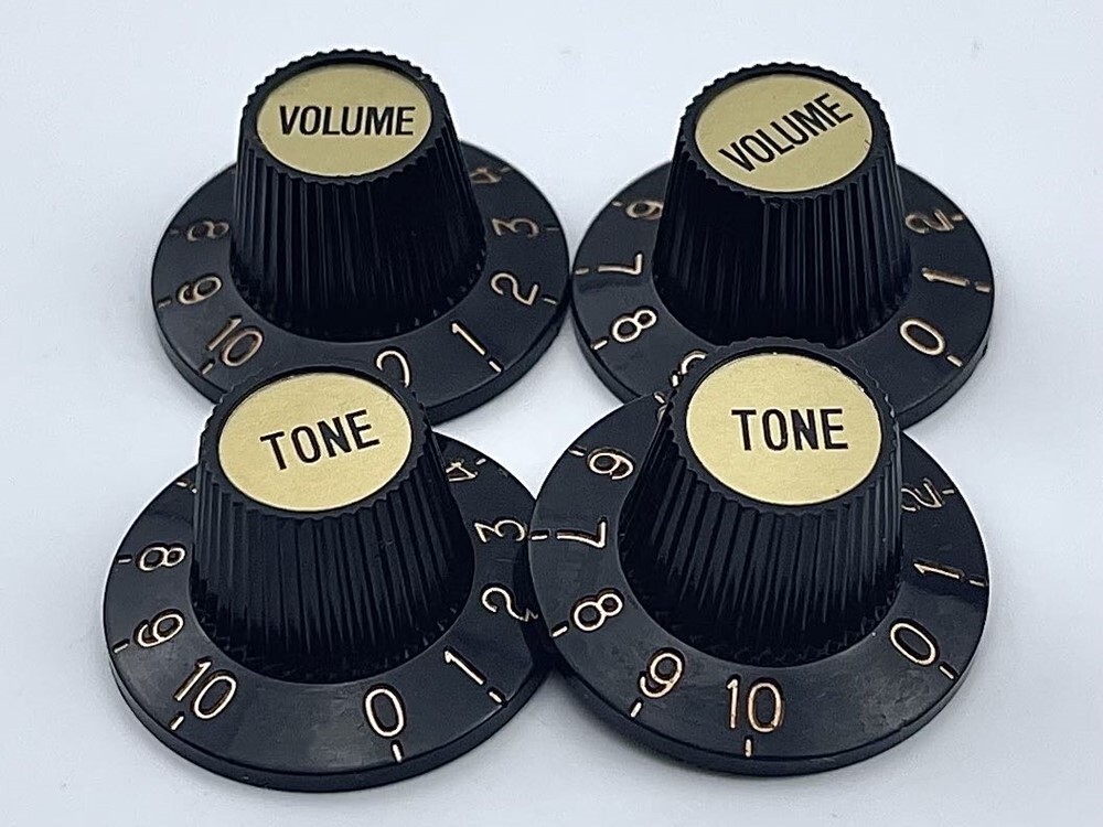 Black Witch Hat Control Knobs with Gold Inserts for Gibson Pots Epiphone Gold