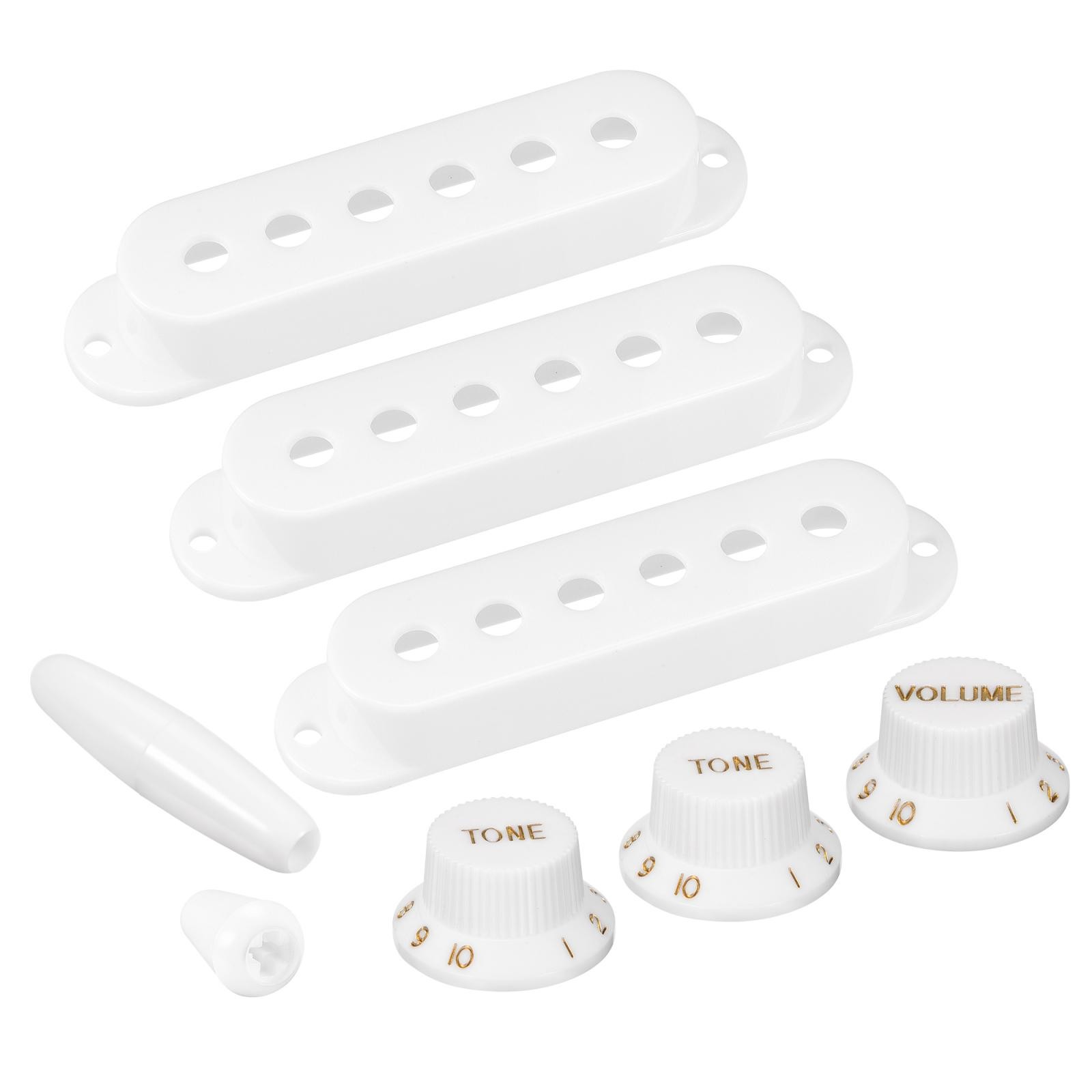 Guitar Pick Up Cover Single Coil Switch Tip 1 Volume 2 Tone Knob White 3Pcs