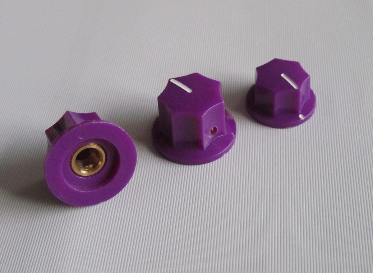 3x Brass Insert USA Size 1/4″ Jazz J Bass Knobs, Volume & Tone Knob Purple