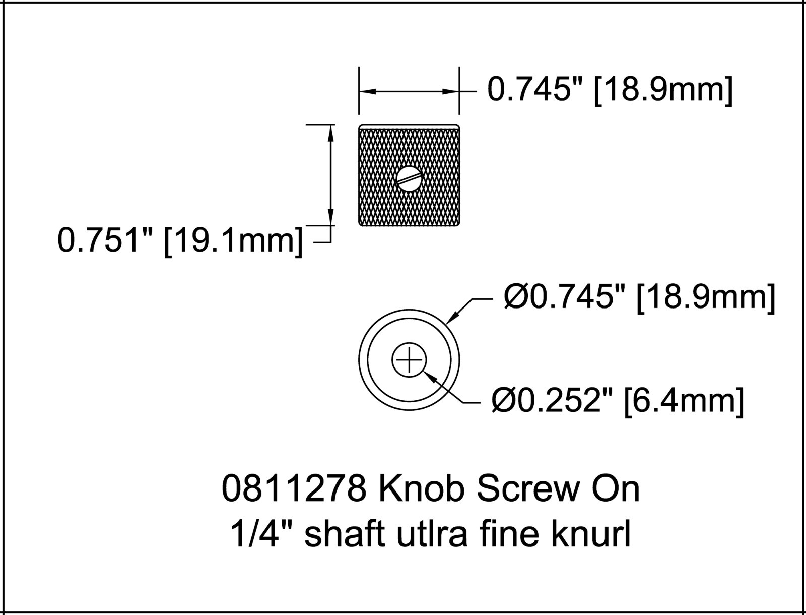 Knob Screw on 1/4 Black ultra knurled edge 4 Pack 0811278BK-4P