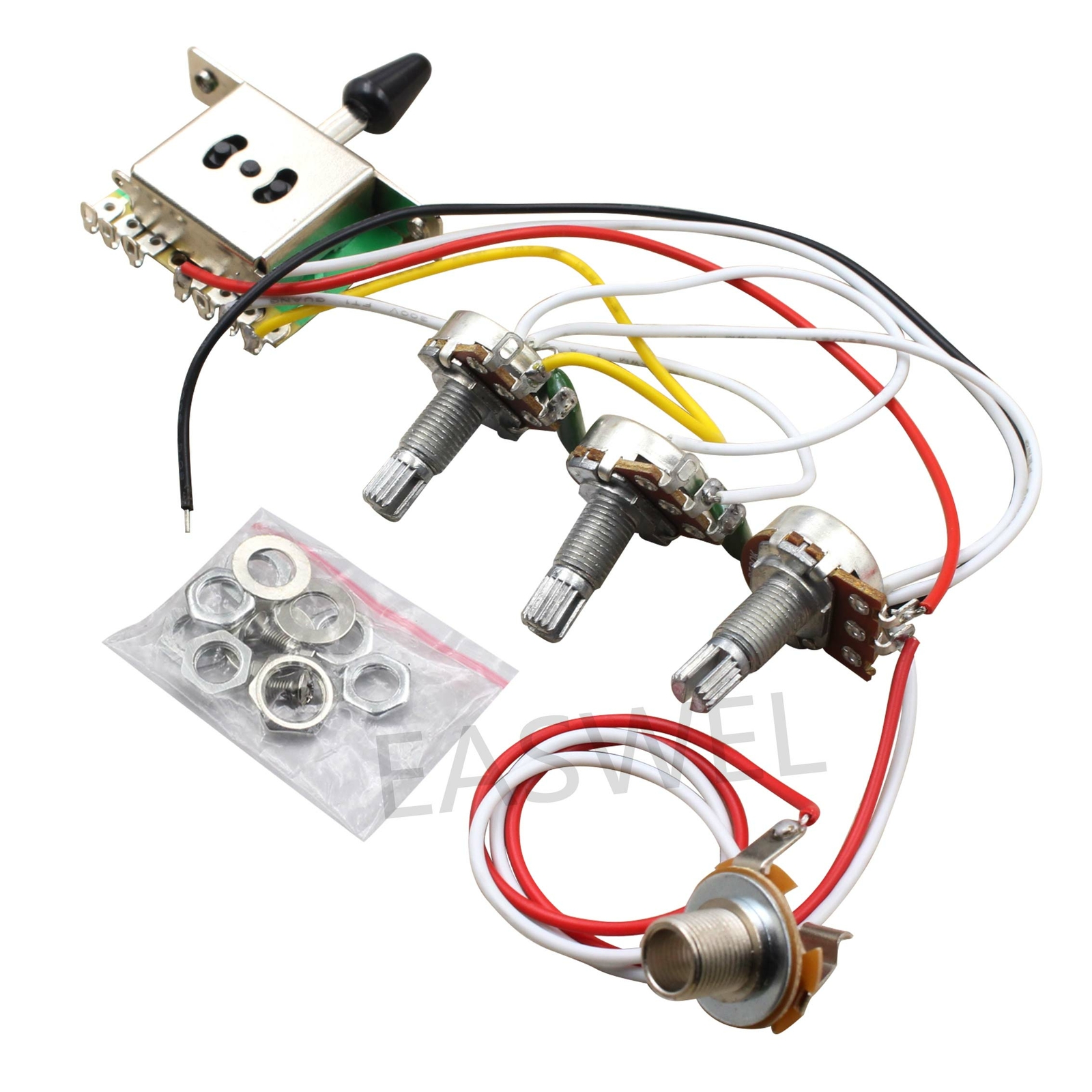 Guitar Wiring Harness Kit 5 Way Switch 1V2T 500k Pots for Fender Strat