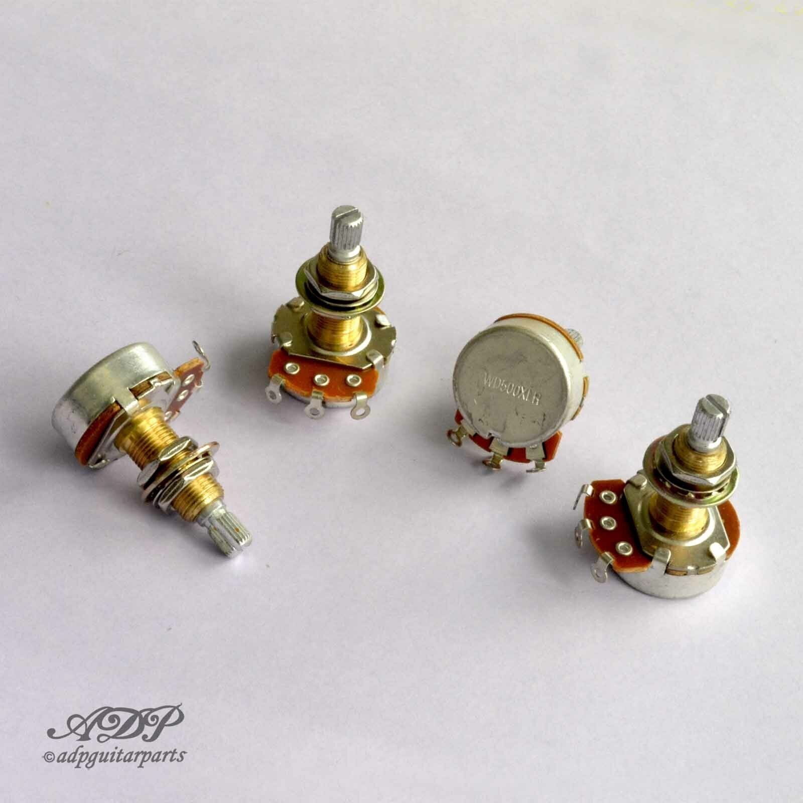 4 Lefty 500K audio Reverse ExtraLong 3/4″ SplitShaft Pots