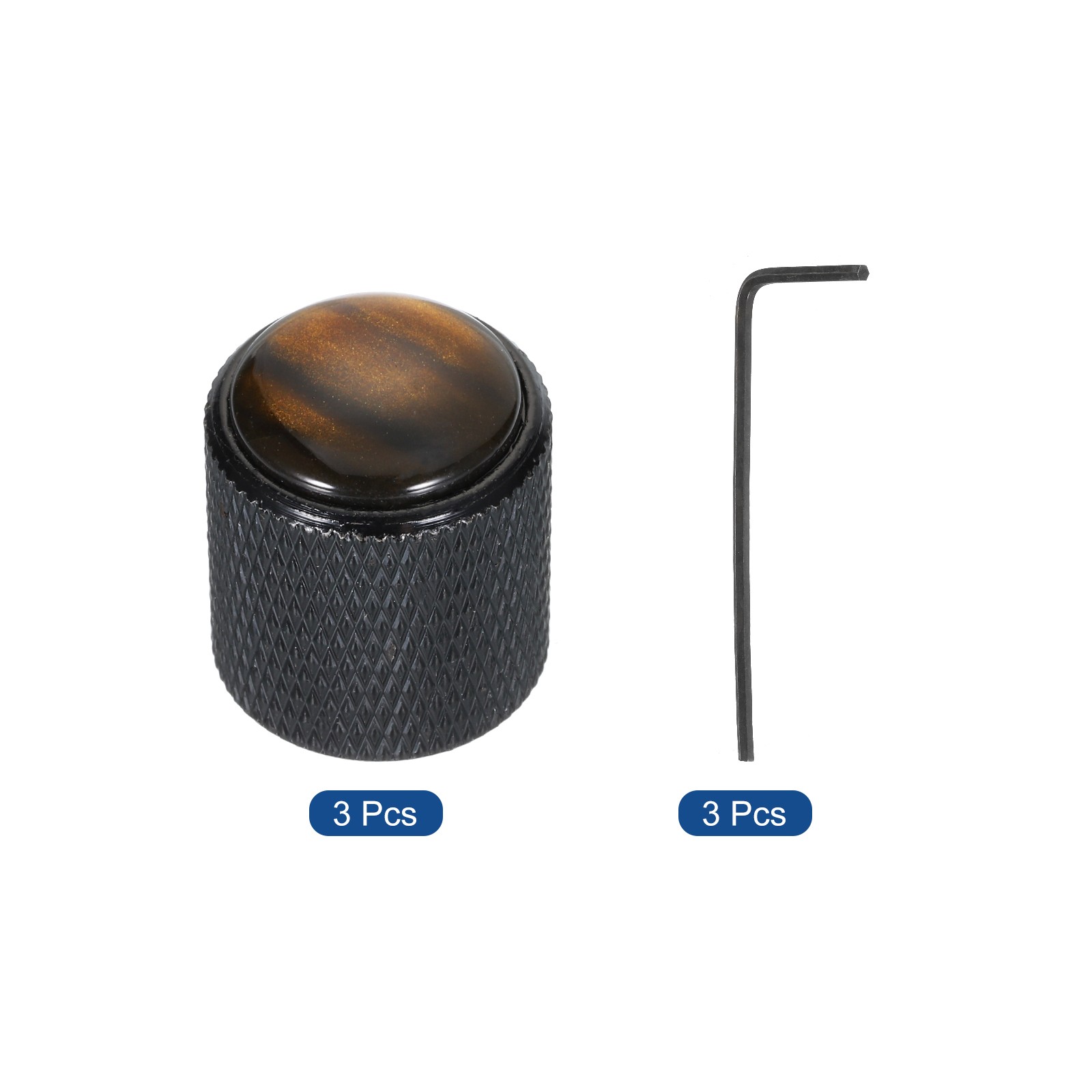 Black Aluminum Guitar Knobs 3Pcs 6mm Dome Knobs Amber Top for Electric Guitar