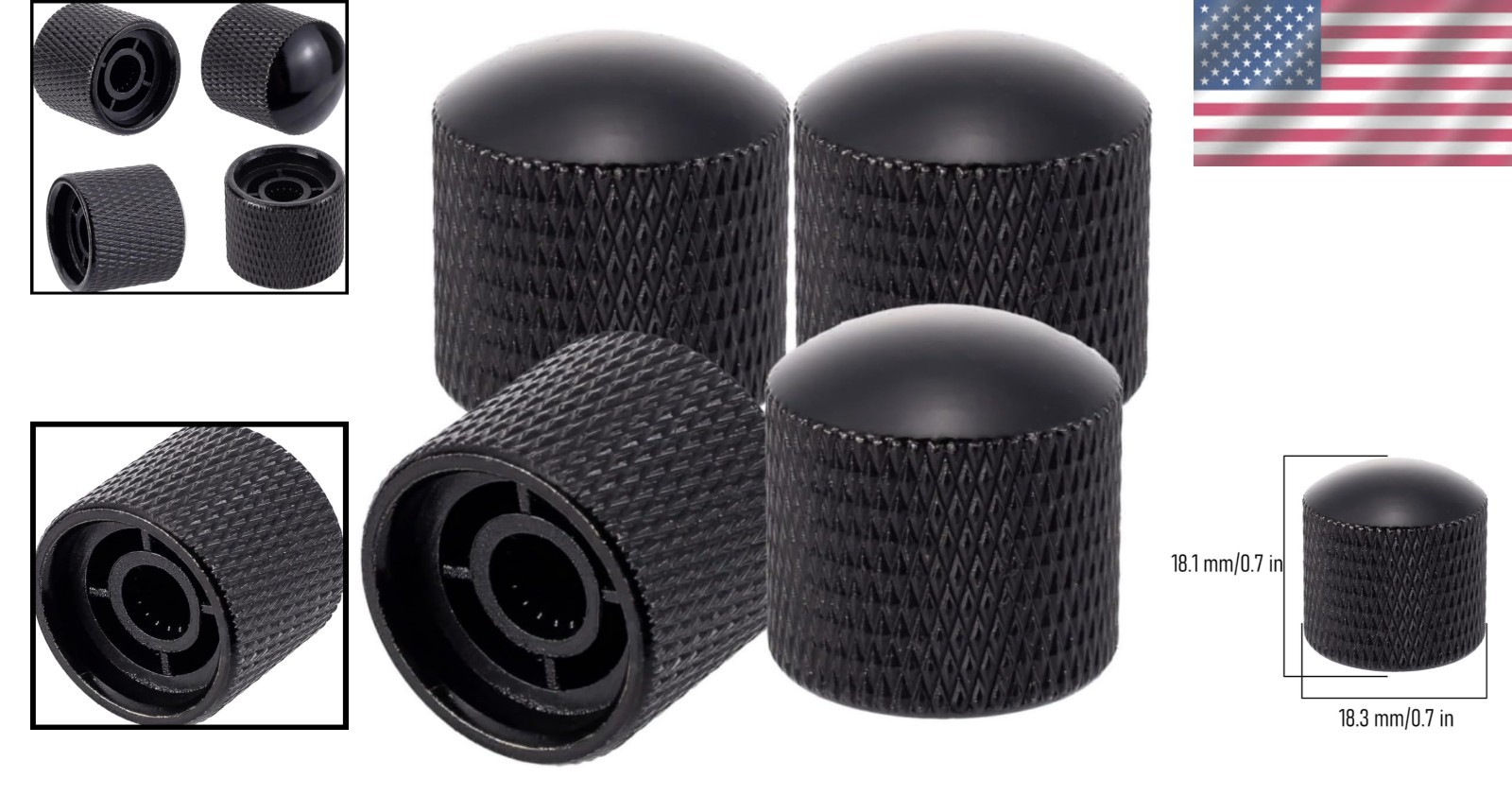 4 Black Metal Guitar Control Knobs – Ergonomic Dome Design for Easy Use