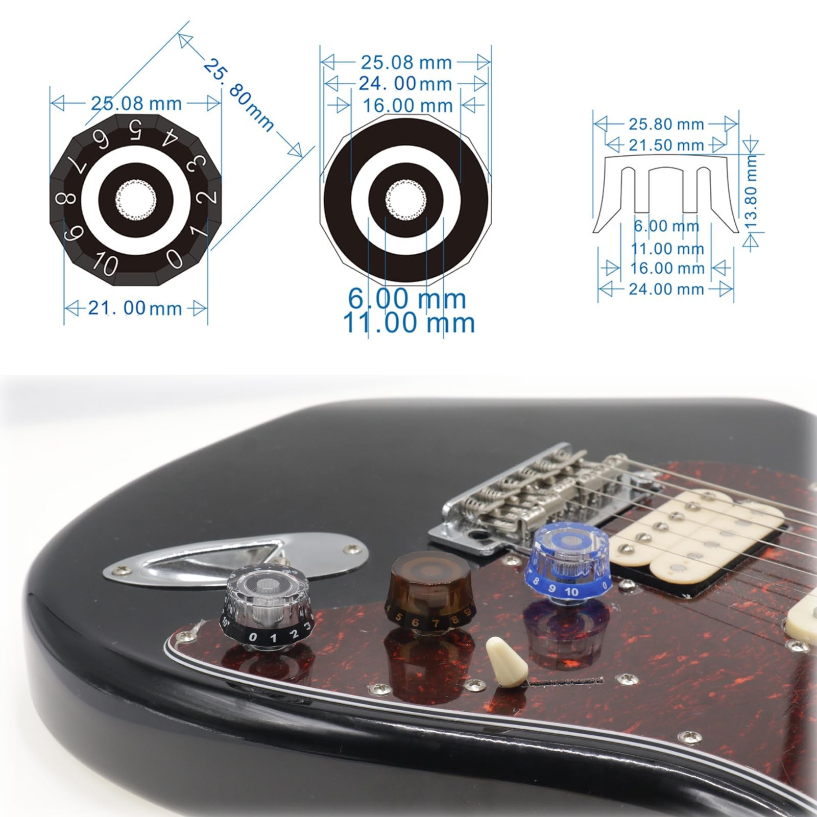 CashBeat 4 Pack Lampshade Guitar Speed Knobs, Clear Brown 18 Spline LP