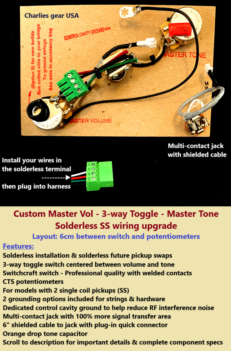 Solderless SS wiring harness -MV / Switchcraft 3-way toggle switch / MT