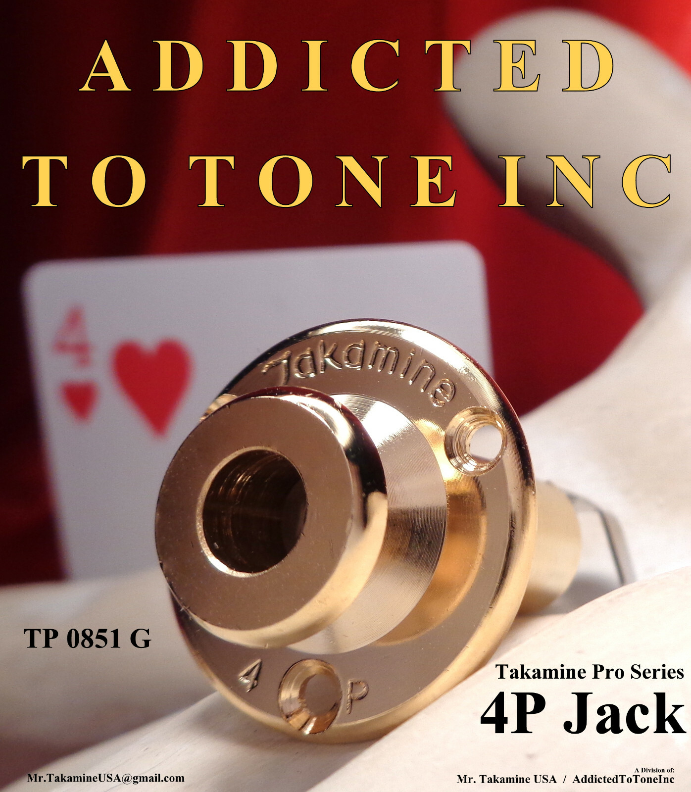 Takamine 4 Pin Phantom Power Output Jack CTP-1 CTP-2 CTP-3 GOLD RARE JACK ONLY