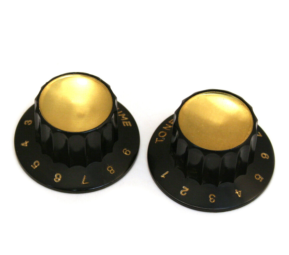 WDKN3B (2) Black Harmony Rocket Knob Set Guitar Black & Gold Top Kay/Harmony